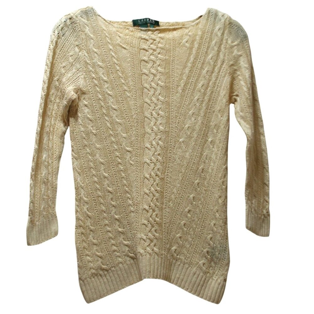 Ralph Lauren Womens XS 100% Linen Cable Knit Sweater Classic Heritage‎ Coastal